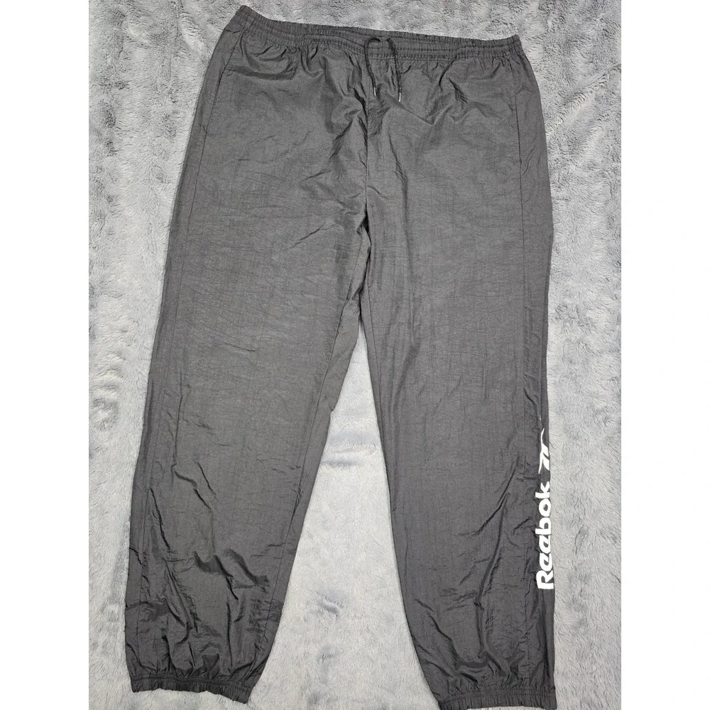 Reebok Vintage Mens XXL Black Nylon Windbreaker Track Pants Logo Zipper Ankle